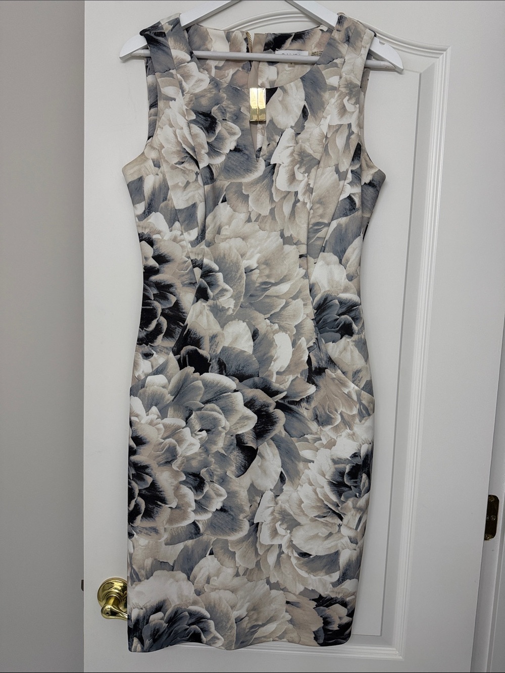 Calvin Klein Neutral Floral Midi Sheath Dress